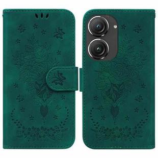 For Asus Zenfone 9 Butterfly Rose Embossed Leather Phone Case(Green)