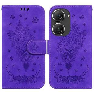 For Asus Zenfone 9 Butterfly Rose Embossed Leather Phone Case(Purple)