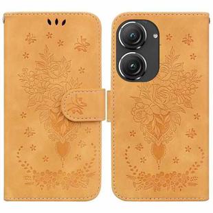 For Asus Zenfone 9 Butterfly Rose Embossed Leather Phone Case(Yellow)