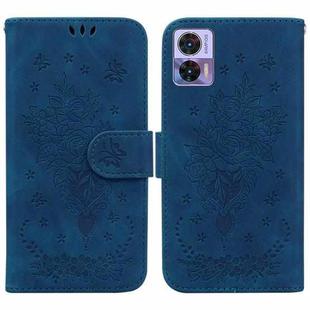 For Motorola Edge 30 Neo / Edge 30 Lite Butterfly Rose Embossed Leather Phone Case(Blue)