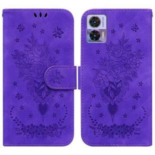 For Motorola Edge 30 Neo / Edge 30 Lite Butterfly Rose Embossed Leather Phone Case(Purple)