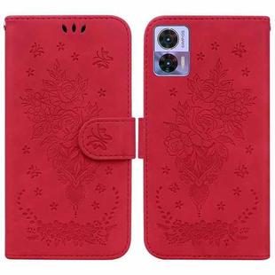 For Motorola Edge 30 Neo / Edge 30 Lite Butterfly Rose Embossed Leather Phone Case(Red)