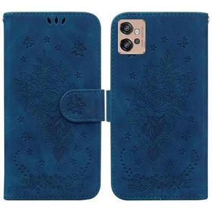 For Motorola Moto G32 Butterfly Rose Embossed Leather Phone Case(Blue)