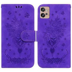 For Motorola Moto G32 Butterfly Rose Embossed Leather Phone Case(Purple)