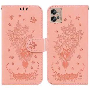 For Motorola Moto G32 Butterfly Rose Embossed Leather Phone Case(Pink)