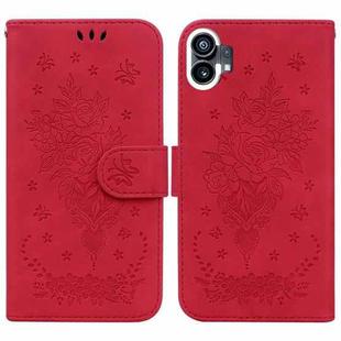 For Nothing Phone 1 Butterfly Rose Embossed Leather Phone Case(Red)