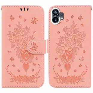 For Nothing Phone 1 Butterfly Rose Embossed Leather Phone Case(Pink)