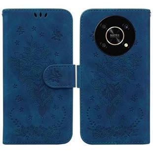 For Honor X9 / X9 5G Butterfly Rose Embossed Leather Phone Case(Blue)