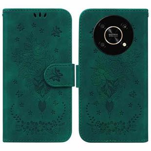 For Honor X9 / X9 5G Butterfly Rose Embossed Leather Phone Case(Green)