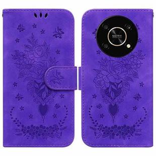 For Honor X9 / X9 5G Butterfly Rose Embossed Leather Phone Case(Purple)