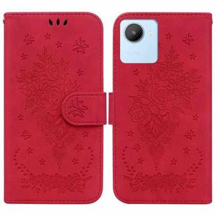 For Realme C30 Butterfly Rose Embossed Leather Phone Case(Red)