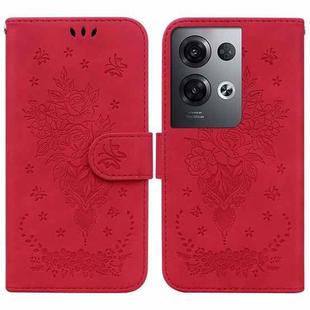 For OPPO Reno8 Butterfly Rose Embossed Leather Phone Case(Red)
