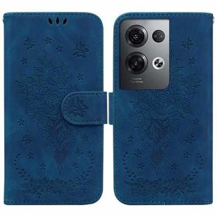 For OPPO Reno8 Pro+ Butterfly Rose Embossed Leather Phone Case(Blue)