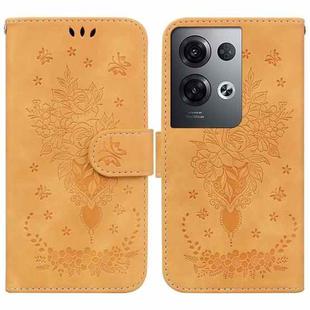 For OPPO Reno8 Pro+ Butterfly Rose Embossed Leather Phone Case(Yellow)