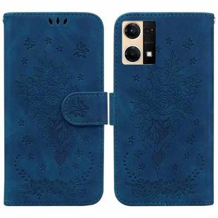 For OPPO Reno7 4G Butterfly Rose Embossed Leather Phone Case(Blue)