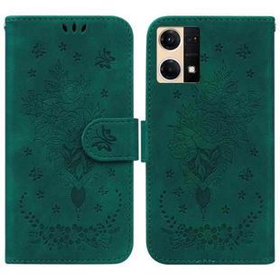 For OPPO Reno7 4G Butterfly Rose Embossed Leather Phone Case(Green)