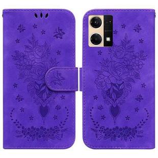 For OPPO Reno7 4G Butterfly Rose Embossed Leather Phone Case(Purple)