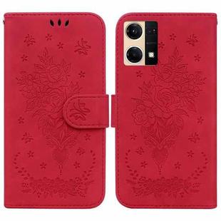 For OPPO Reno7 4G Butterfly Rose Embossed Leather Phone Case(Red)
