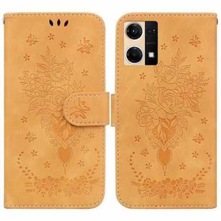 For OPPO Reno7 4G Butterfly Rose Embossed Leather Phone Case(Yellow)