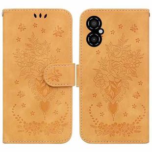 For Xiaomi Poco M4 5G Butterfly Rose Embossed Leather Phone Case(Yellow)
