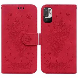 For Xiaomi Redmi Note 11T Pro / 11T Pro+ 5G Butterfly Rose Embossed Leather Phone Case(Red)