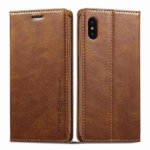 For iPhone XR LC.IMEEKE RFID Anti-theft Leather Phone Case(Brown)