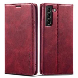 For Samsung Galaxy S21 5G LC.IMEEKE RFID Anti-theft Leather Phone Case(Red)