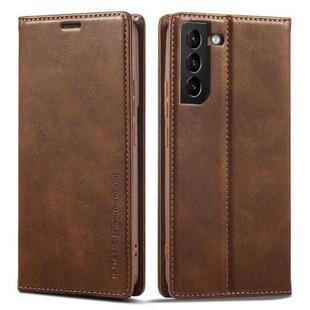 For Samsung Galaxy S21+ 5G LC.IMEEKE RFID Anti-theft Leather Phone Case(Brown)
