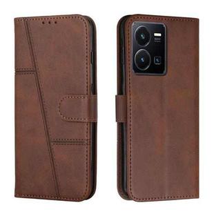 For vivo Y35 4G/Y22s/Y22 Stitching Calf Texture Buckle Leather Phone Case(Brown)