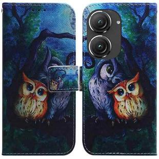 For Asus Zenfone 9 Coloured Drawing Leather Phone Case(Oil Painting Owl)
