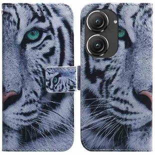 For Asus Zenfone 9 Coloured Drawing Leather Phone Case(Tiger)