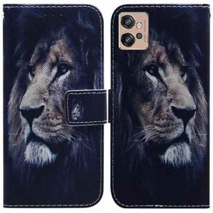 For Motorola Moto G32 Coloured Drawing Leather Phone Case(Lion)