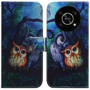 For Honor X9 / X9 5G Coloured Drawing Leather Phone Case(Oil Painting Owl)
