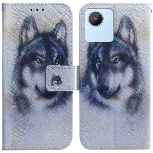 For Realme C30 Coloured Drawing Leather Phone Case(White Wolf)