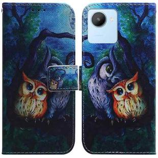 For Realme C30 Coloured Drawing Leather Phone Case(Oil Painting Owl)