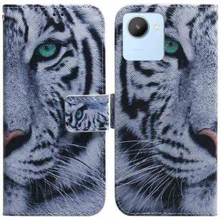 For Realme C30 Coloured Drawing Leather Phone Case(Tiger)