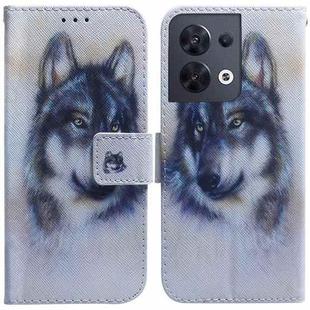 For OPPO Reno8 Coloured Drawing Leather Phone Case(White Wolf)