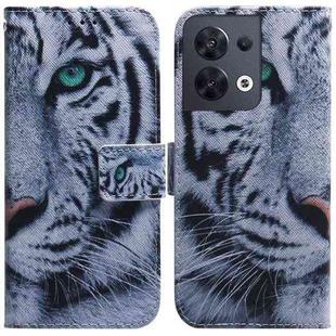 For OPPO Reno8 Coloured Drawing Leather Phone Case(Tiger)