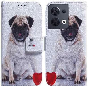 For OPPO Reno8 Coloured Drawing Leather Phone Case(Pug)