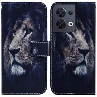 For OPPO Reno8 Coloured Drawing Leather Phone Case(Lion)