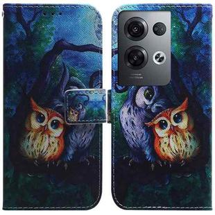 For OPPO Reno8 Pro+ Coloured Drawing Leather Phone Case(Oil Painting Owl)