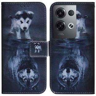 For OPPO Reno8 Pro+ Coloured Drawing Leather Phone Case(Wolf and Dog)