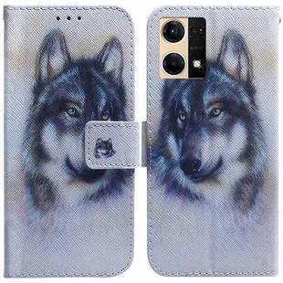 For OPPO Reno7 4G Coloured Drawing Leather Phone Case(White Wolf)