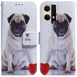 For OPPO Reno7 4G Coloured Drawing Leather Phone Case(Pug)