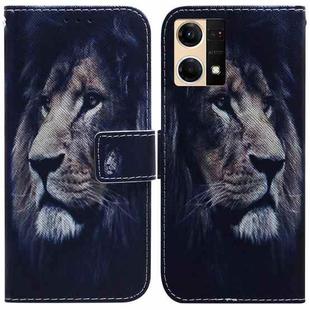 For OPPO Reno7 4G Coloured Drawing Leather Phone Case(Lion)