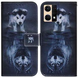 For OPPO Reno7 4G Coloured Drawing Leather Phone Case(Wolf and Dog)
