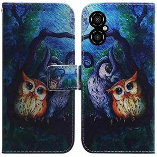 For Xiaomi Poco M4 5G Coloured Drawing Leather Phone Case(Oil Painting Owl)