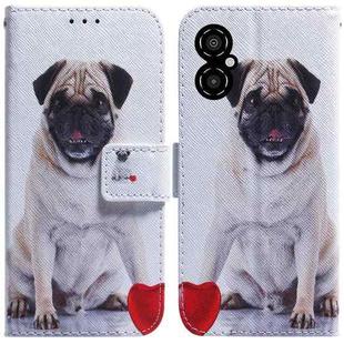 For Xiaomi Poco M4 5G Coloured Drawing Leather Phone Case(Pug)