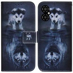 For Xiaomi Poco M4 5G Coloured Drawing Leather Phone Case(Wolf and Dog)