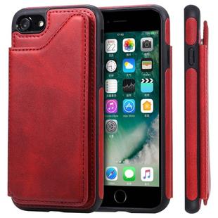 For iPhone 7 / 8 Shockproof Calf Texture Protective Case with Holder & Card Slots & Frame(Red)